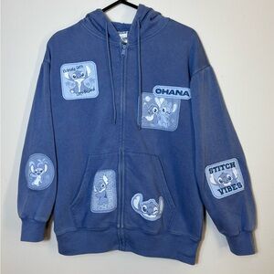 NWT Stitch Blue Full Zip Hoodie Women Graphic Print Hooded M
